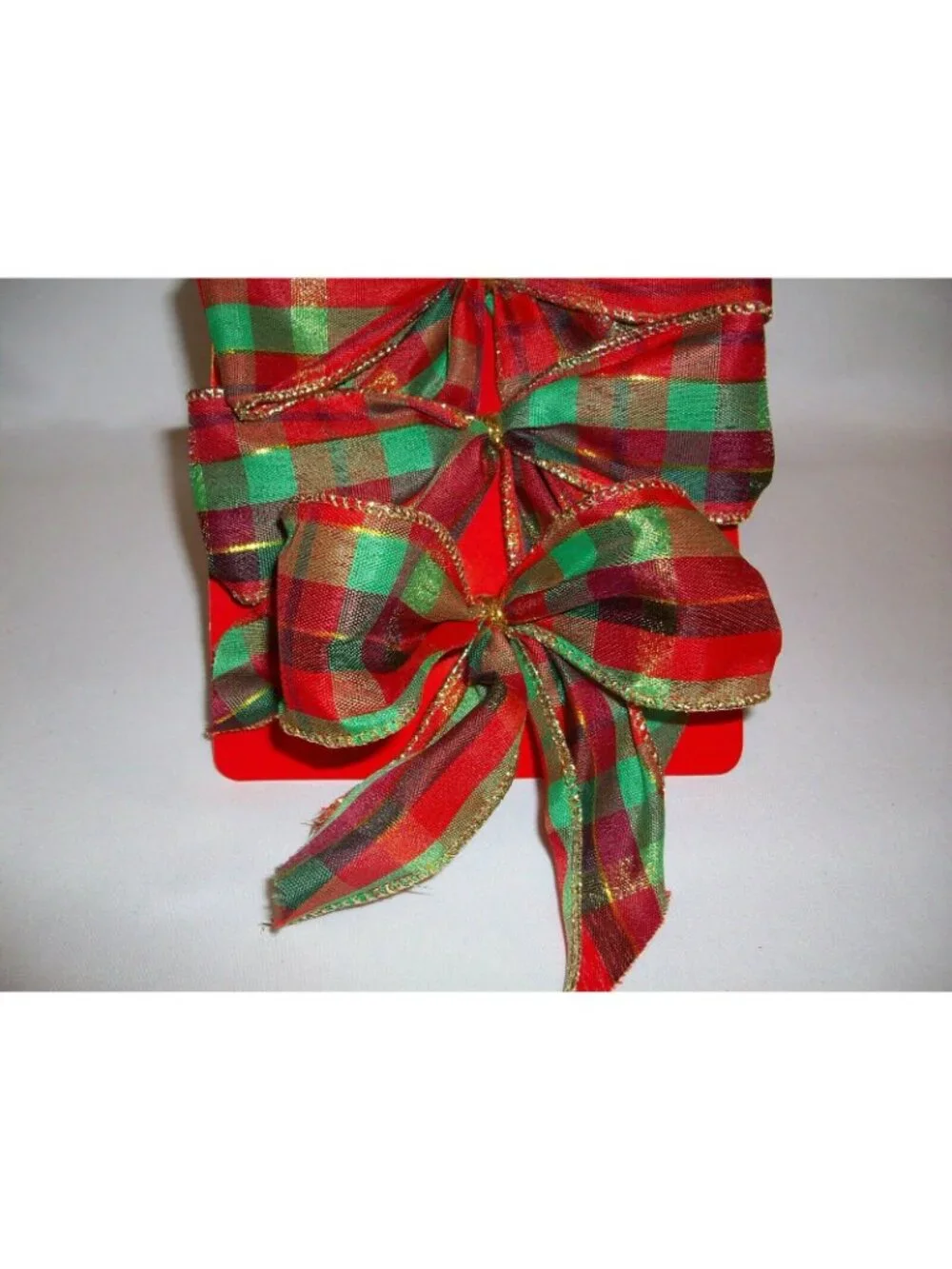 Set 6 Hand Made Red Plaid Christmas Wired Mini Bows Wreath Mailbox Holiday Green